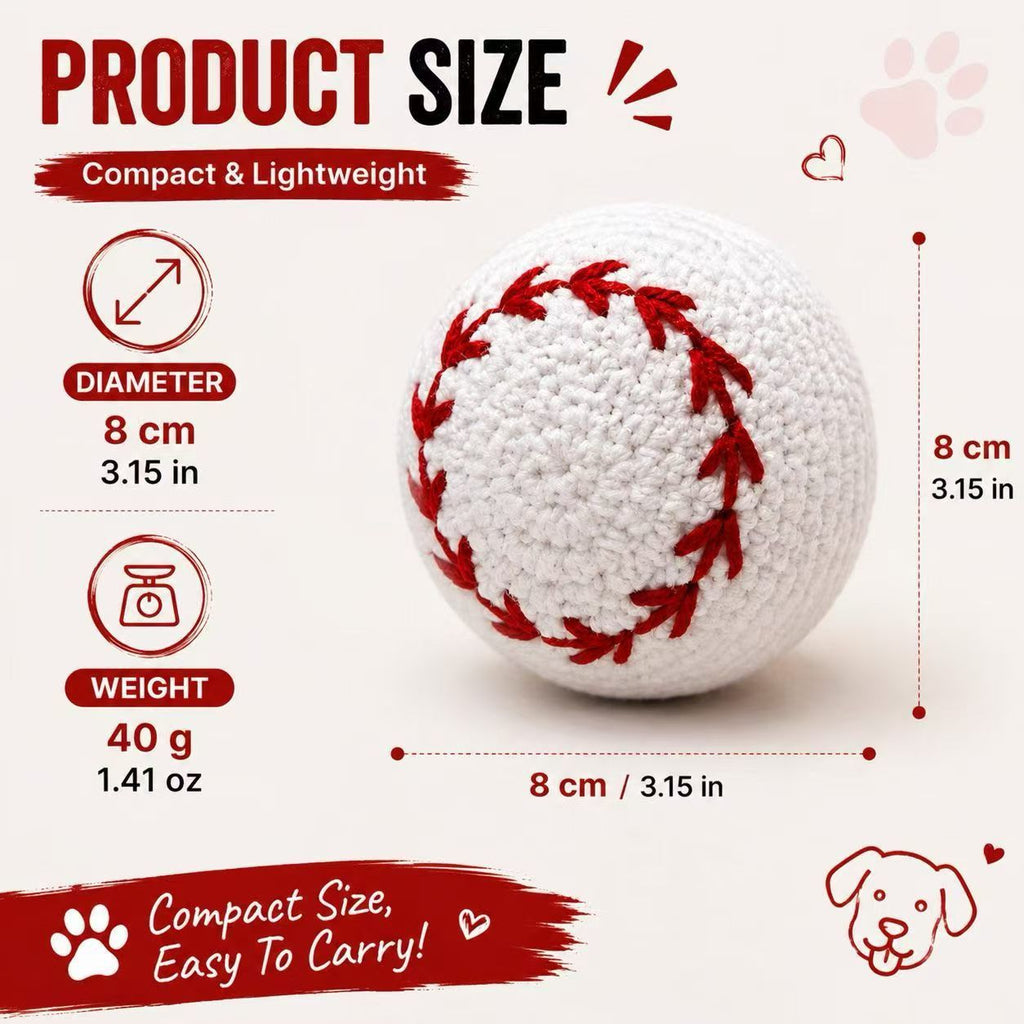 Crochet Baseball Squeaker Dog Toy, 8 cm
