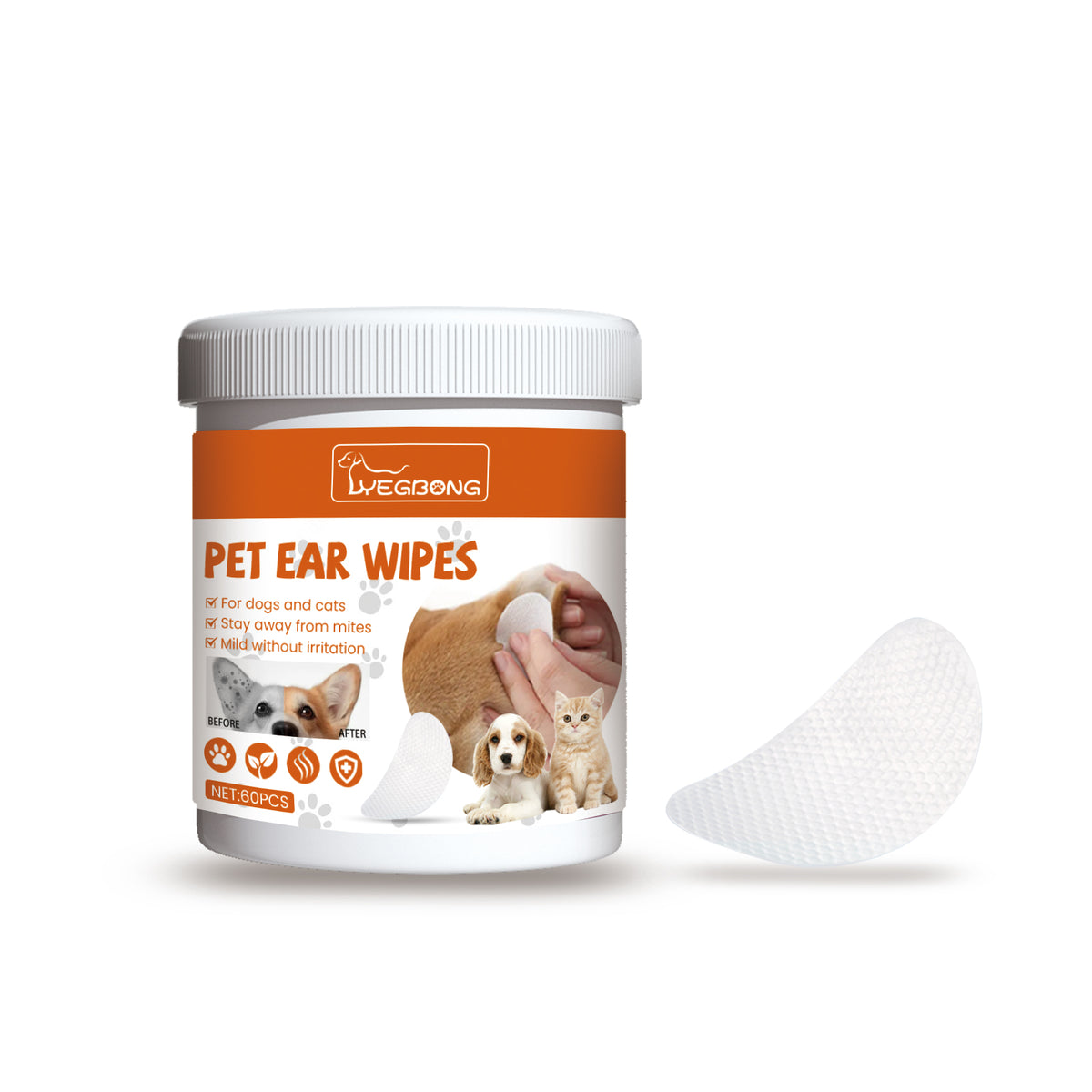 Yegbong Pet Ear Cleaning Wipes, 60 Pack