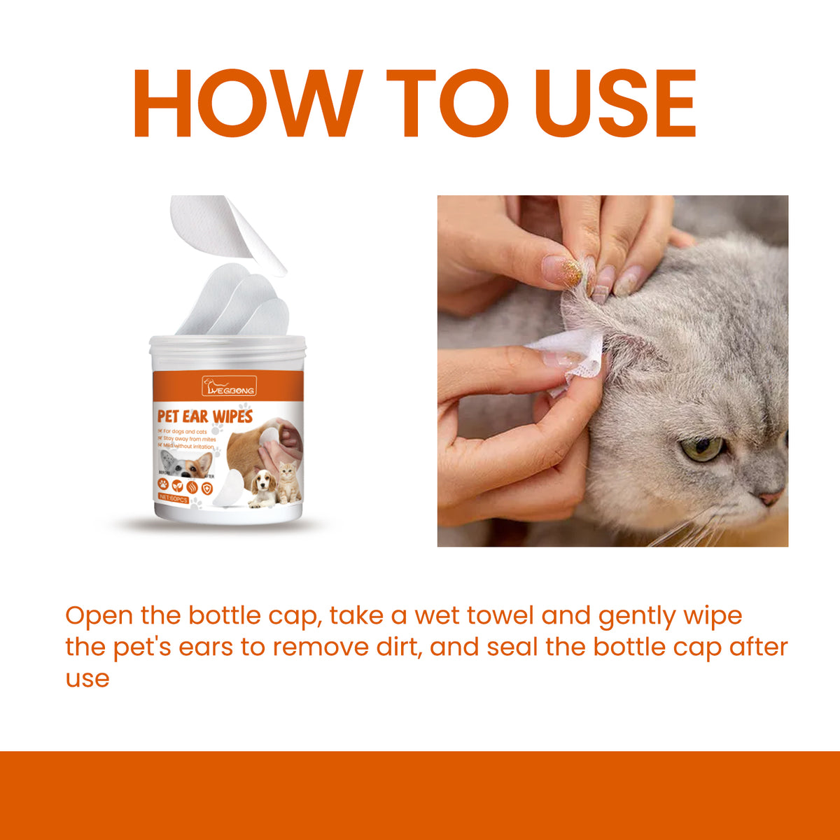 Yegbong Pet Ear Cleaning Wipes, 60 Pack