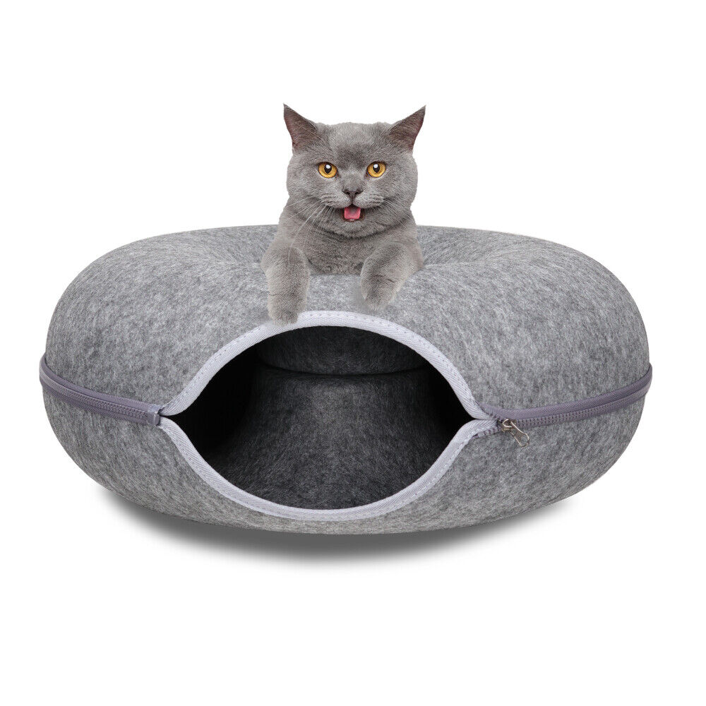 Felt Donut Cat Tunnel Bed, 50 cm, Dark Grey