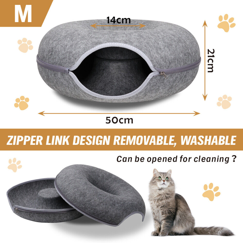 Felt Donut Cat Tunnel Bed, 50 cm, Dark Grey
