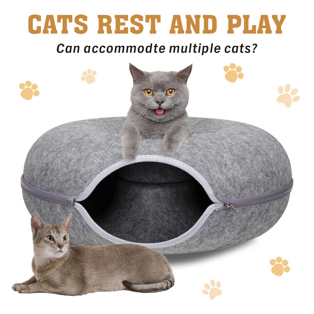 Felt Donut Cat Tunnel Bed, 50 cm, Dark Grey