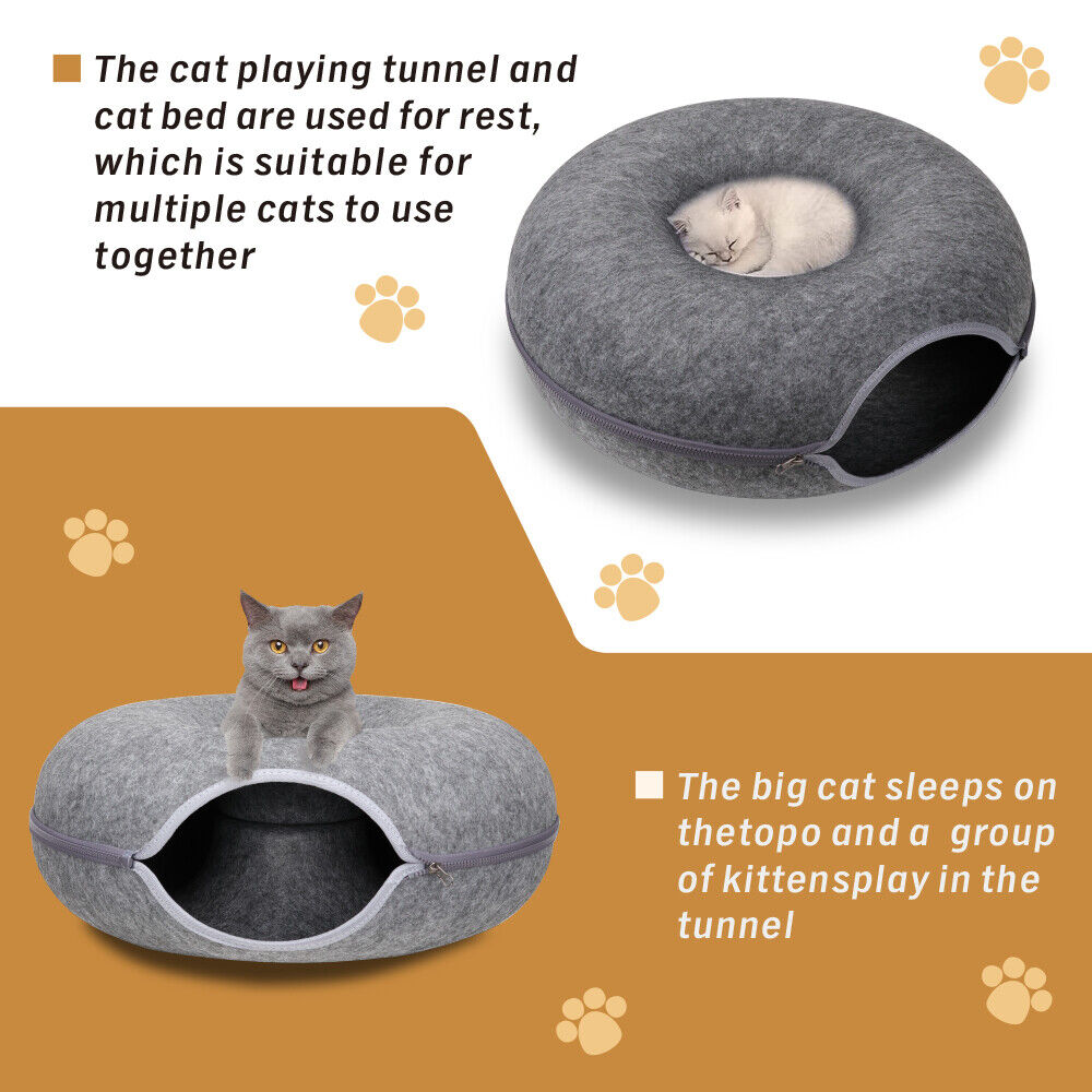 Felt Donut Cat Tunnel Bed, 50 cm, Dark Grey