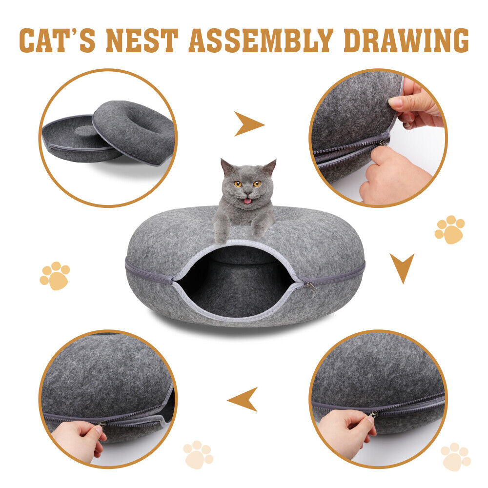 Felt Donut Cat Tunnel Bed, 50 cm, Dark Grey
