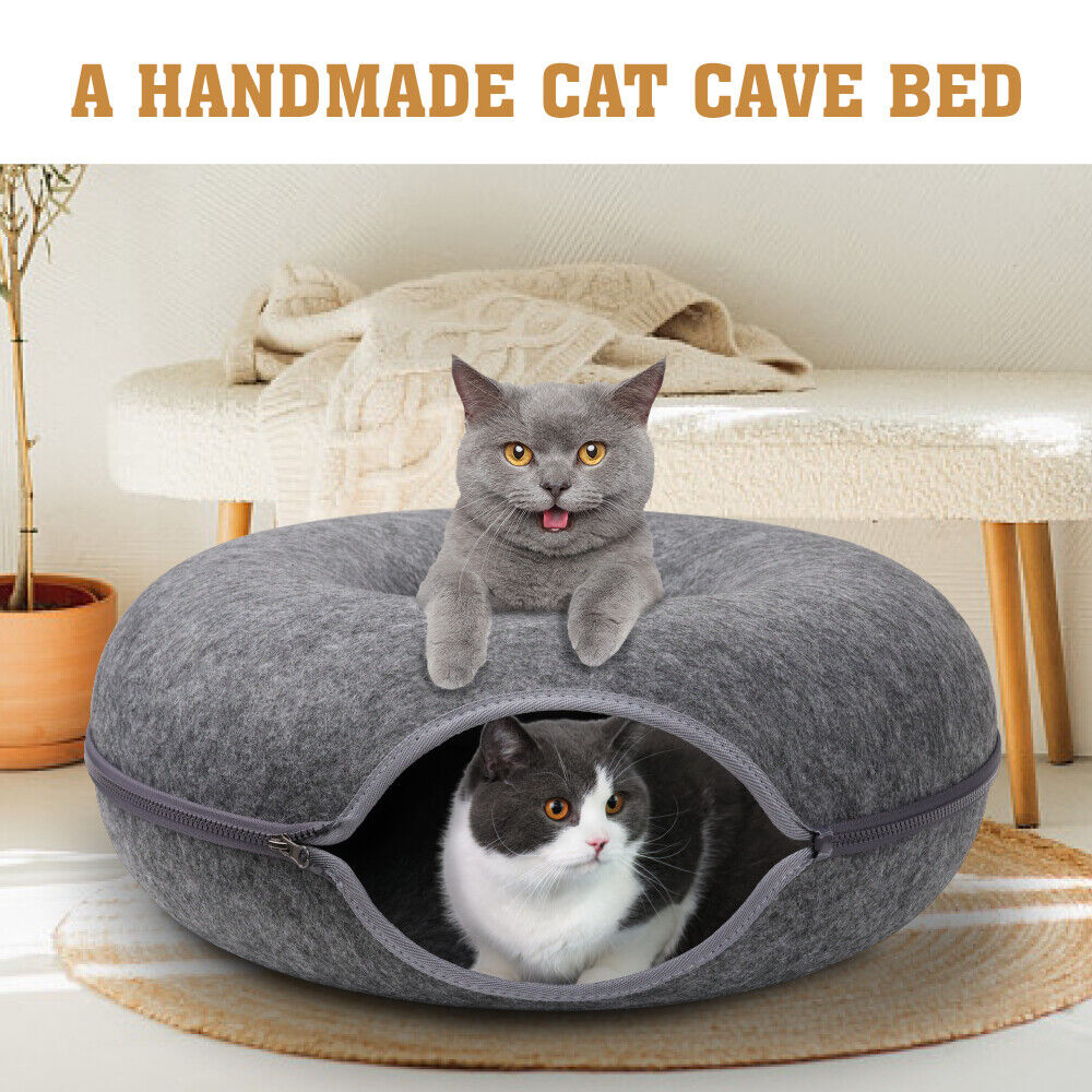 Felt Donut Cat Tunnel Bed, 50 cm, Dark Grey