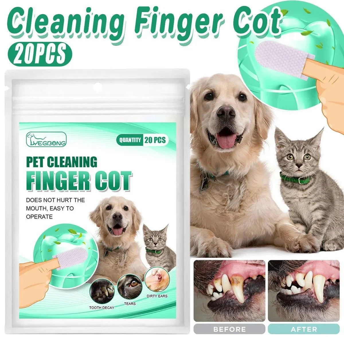 Pet Tooth Cleaning Finger Wipes, 20 Pack