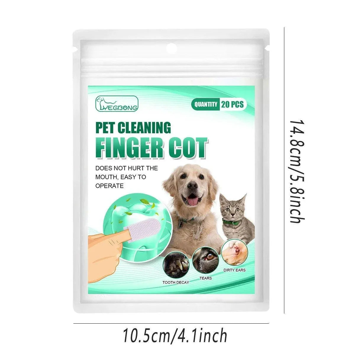 Pet Tooth Cleaning Finger Wipes, 20 Pack