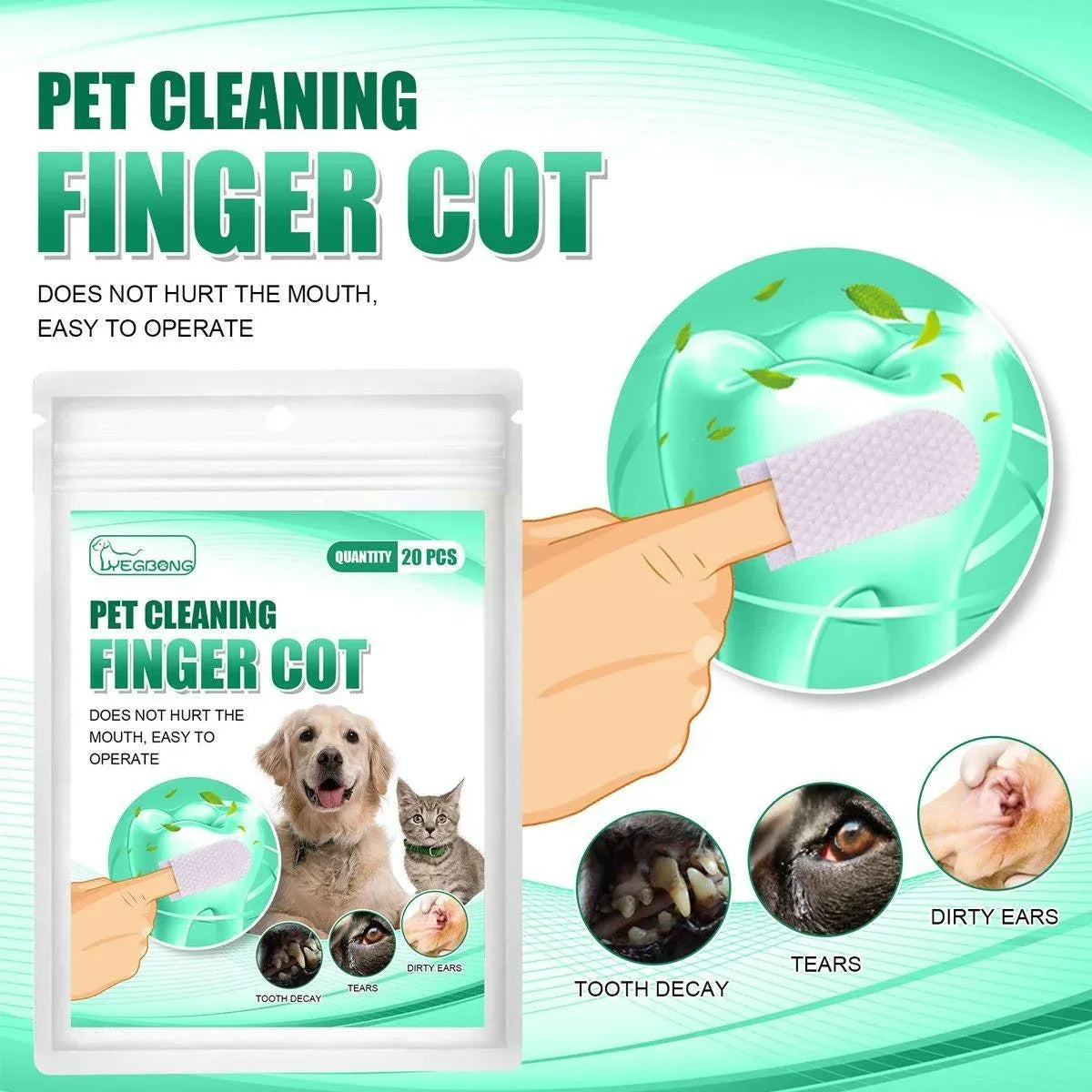 Pet Tooth Cleaning Finger Wipes, 20 Pack