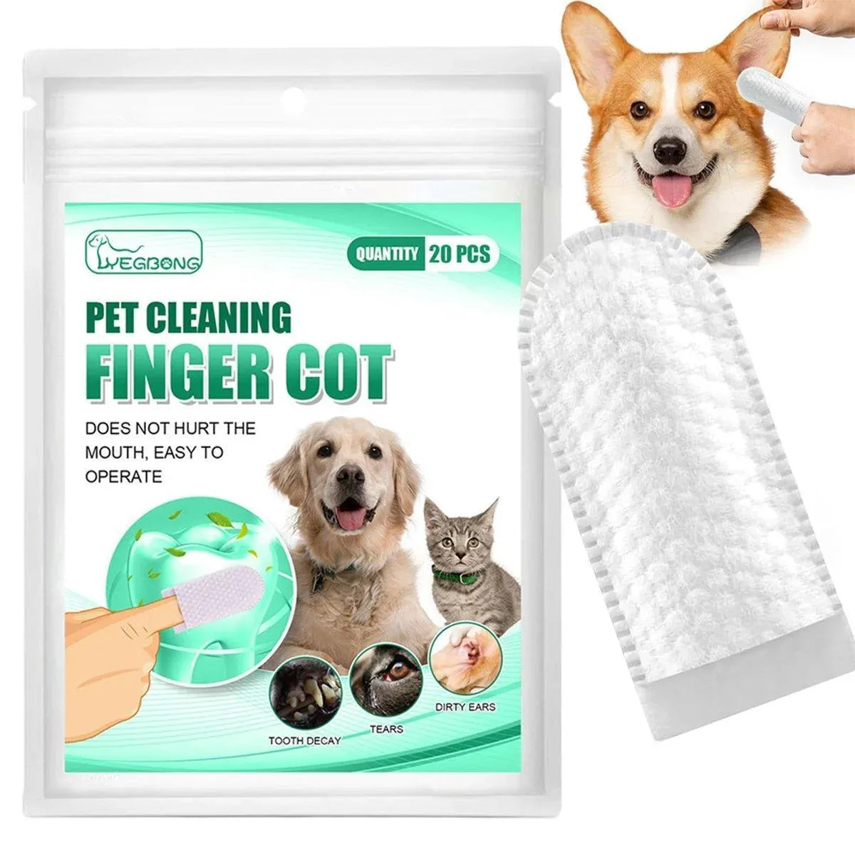 Pet Tooth Cleaning Finger Wipes, 20 Pack