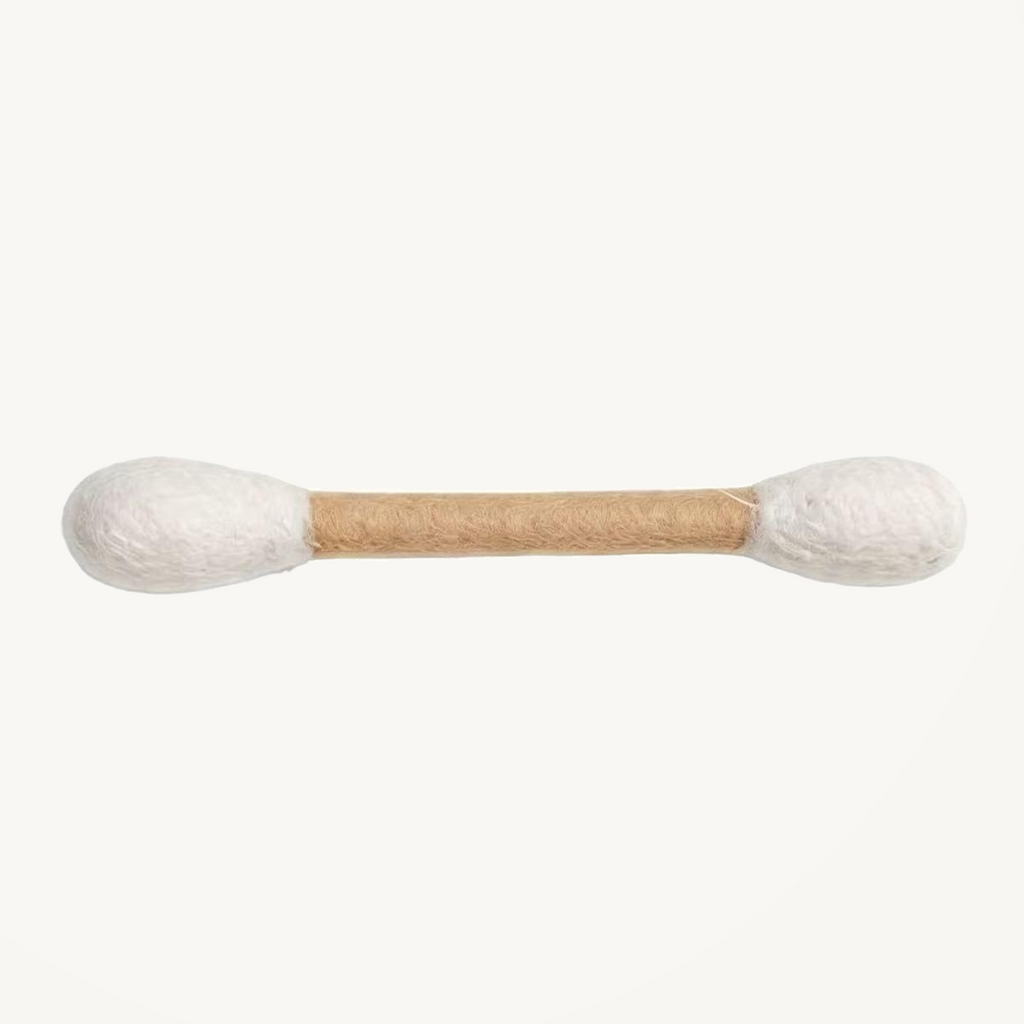 One cream-and-beige catnip toy stick on an ivory background; sold as a two-piece set.