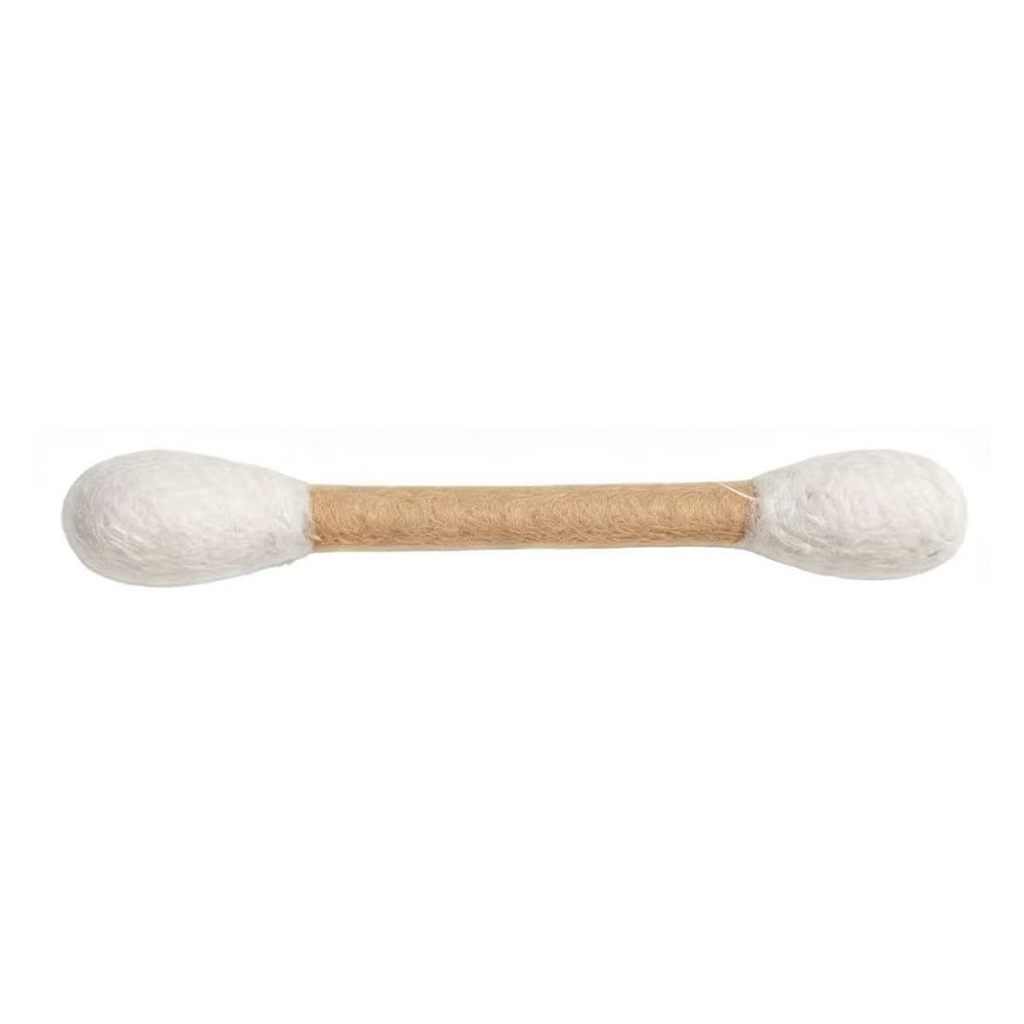 One cream-and-beige catnip toy stick; this product is sold as a two-piece set.