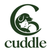 Cuddle logo with a dog and cat embraced by a C