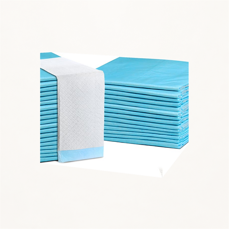 Stacked blue-and-white i.Pet training pads on an ivory background; 200 pads, each 60 x 60 cm.