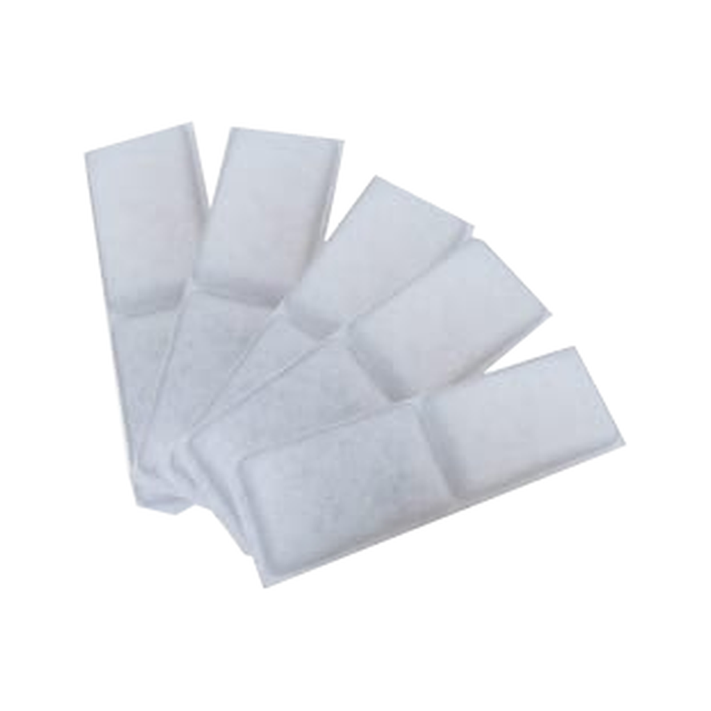 Five original Tech4Pets replacement filter pads on white; water fountain appliance not included.