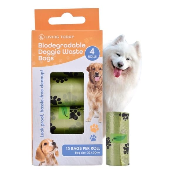 LIVINGTODAY unscented dog waste bags, 60 bags in 4 rolls — supplier product photograph
